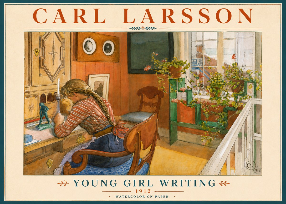 Carl Larsson Young Girl Writing No6 - Plakát