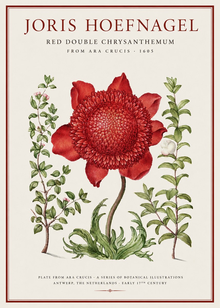 Joris Hoefnagel Red Double Chrysanthemum No1 - Plakát