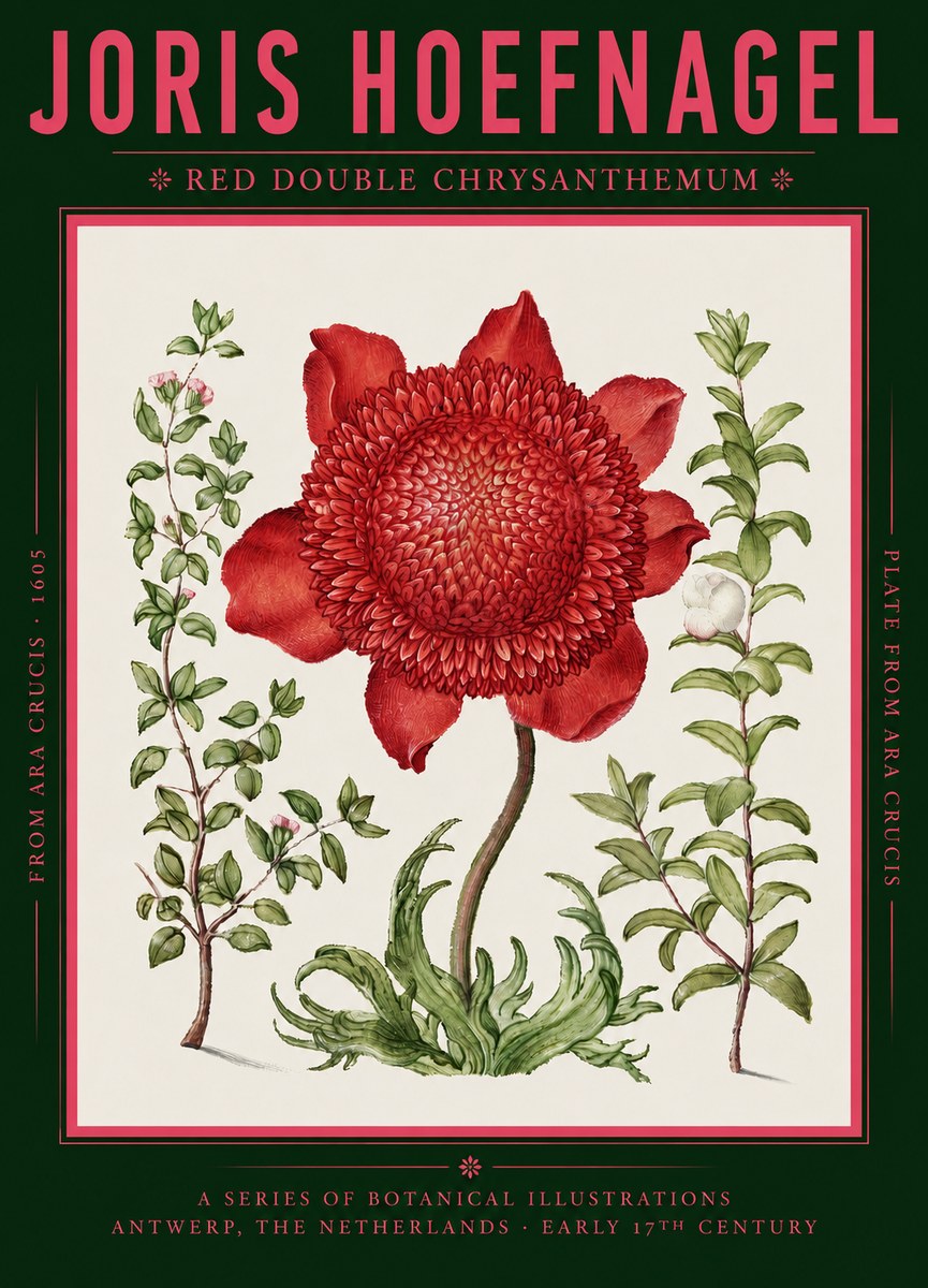 Joris Hoefnagel Red Double Chrysanthemum No2 - Plakát