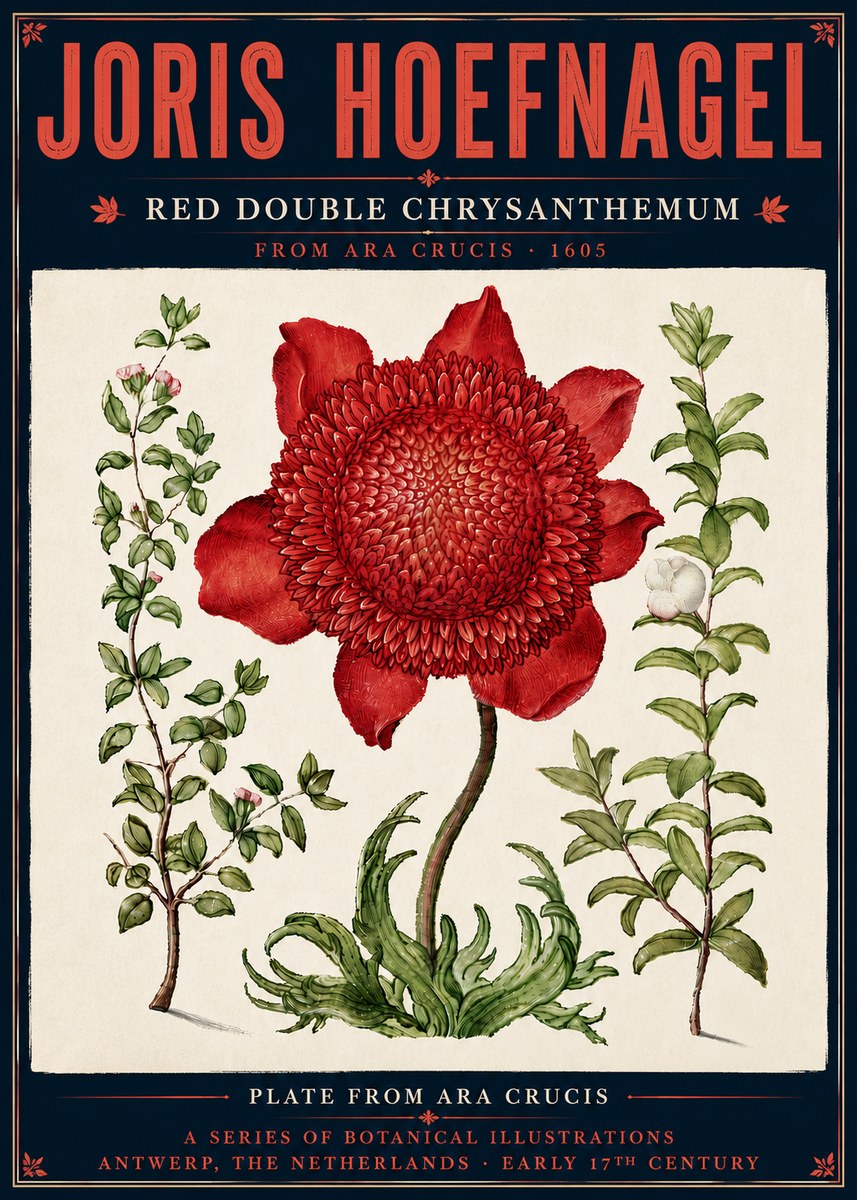 Joris Hoefnagel Red Double Chrysanthemum No6 - Plakát