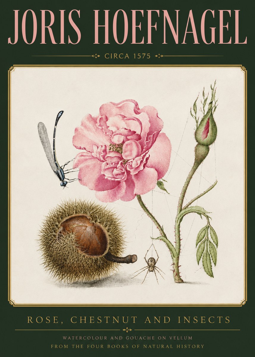 Joris Hoefnagel Rose, Chestnut and Insects No3 - Plakát