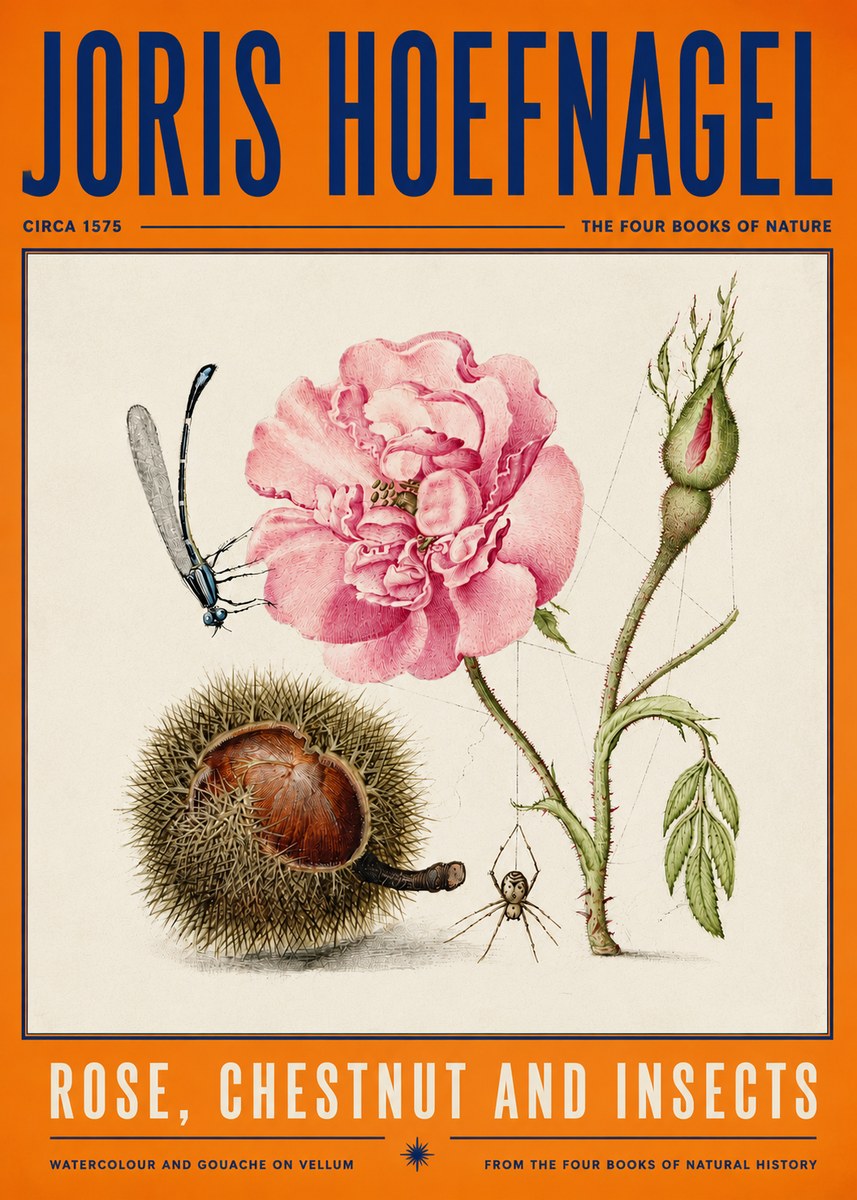Joris Hoefnagel Rose, Chestnut and Insects No4 - Plakát