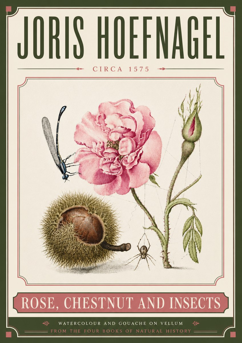 Joris Hoefnagel Rose, Chestnut and Insects No6 - Plakát