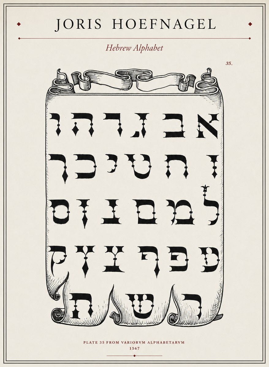 Joris Hoefnagel Hebrew Alphabet No1 - Plakát