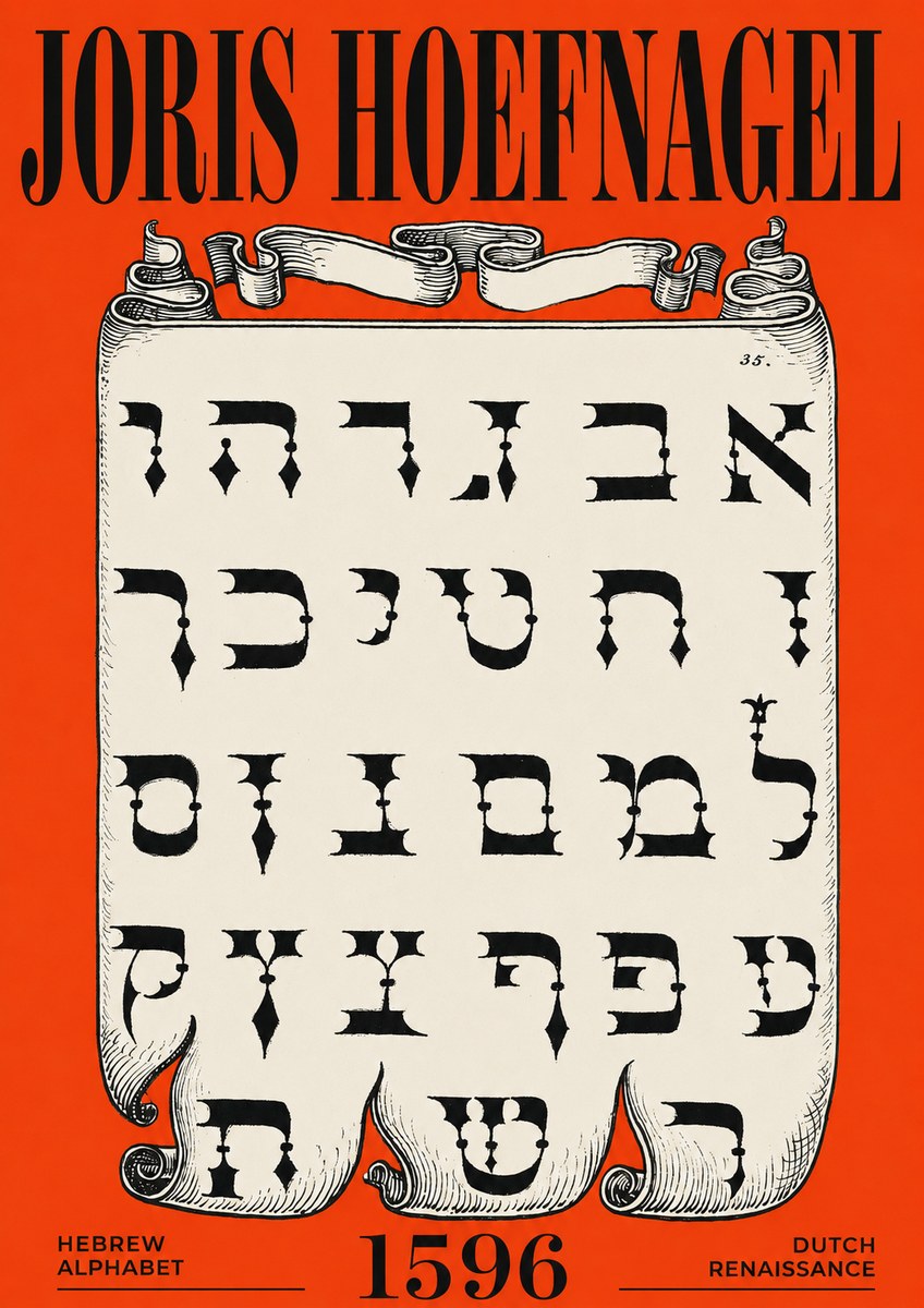 Joris Hoefnagel Hebrew Alphabet No6 - Plakát