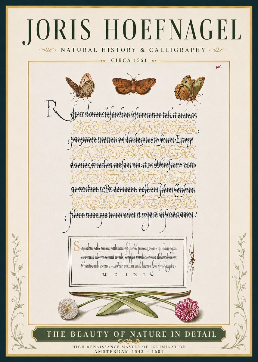 Joris Hoefnagel Butterflies, Flowers and Calligraphy Page No5 - Plakát