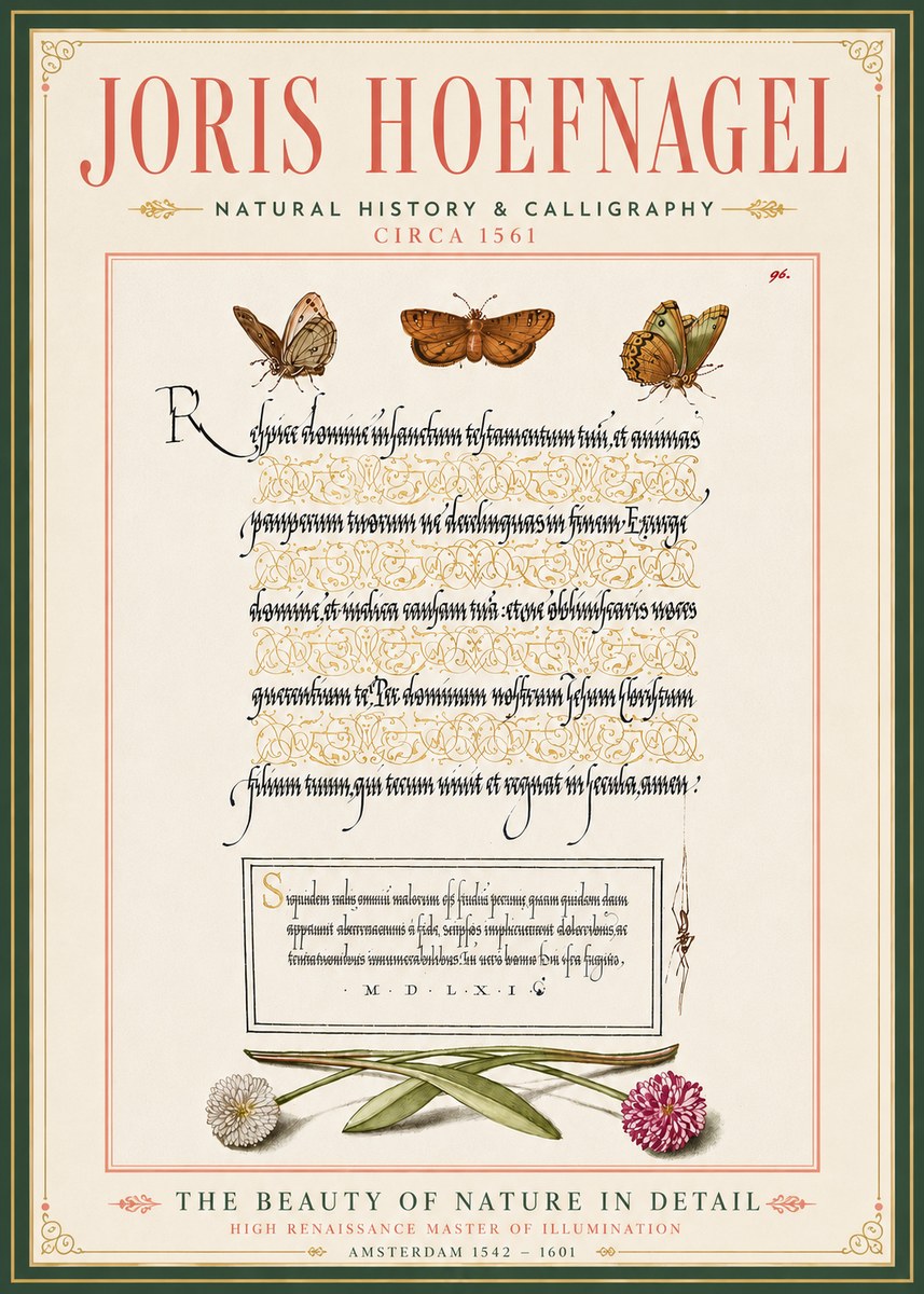 Joris Hoefnagel Butterflies, Flowers and Calligraphy Page No6 - Plakát