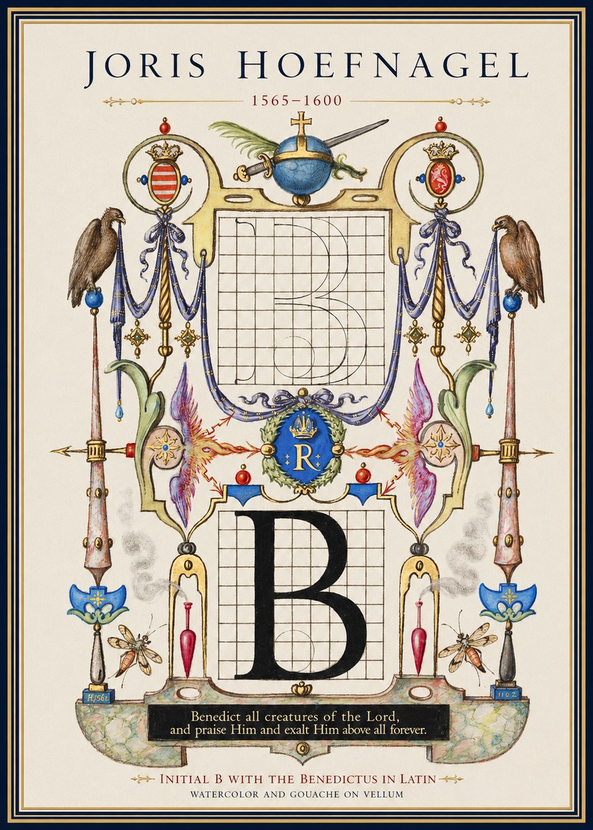 Joris Hoefnagel Initial B with the Benedictus in Latin No1 - Plakát