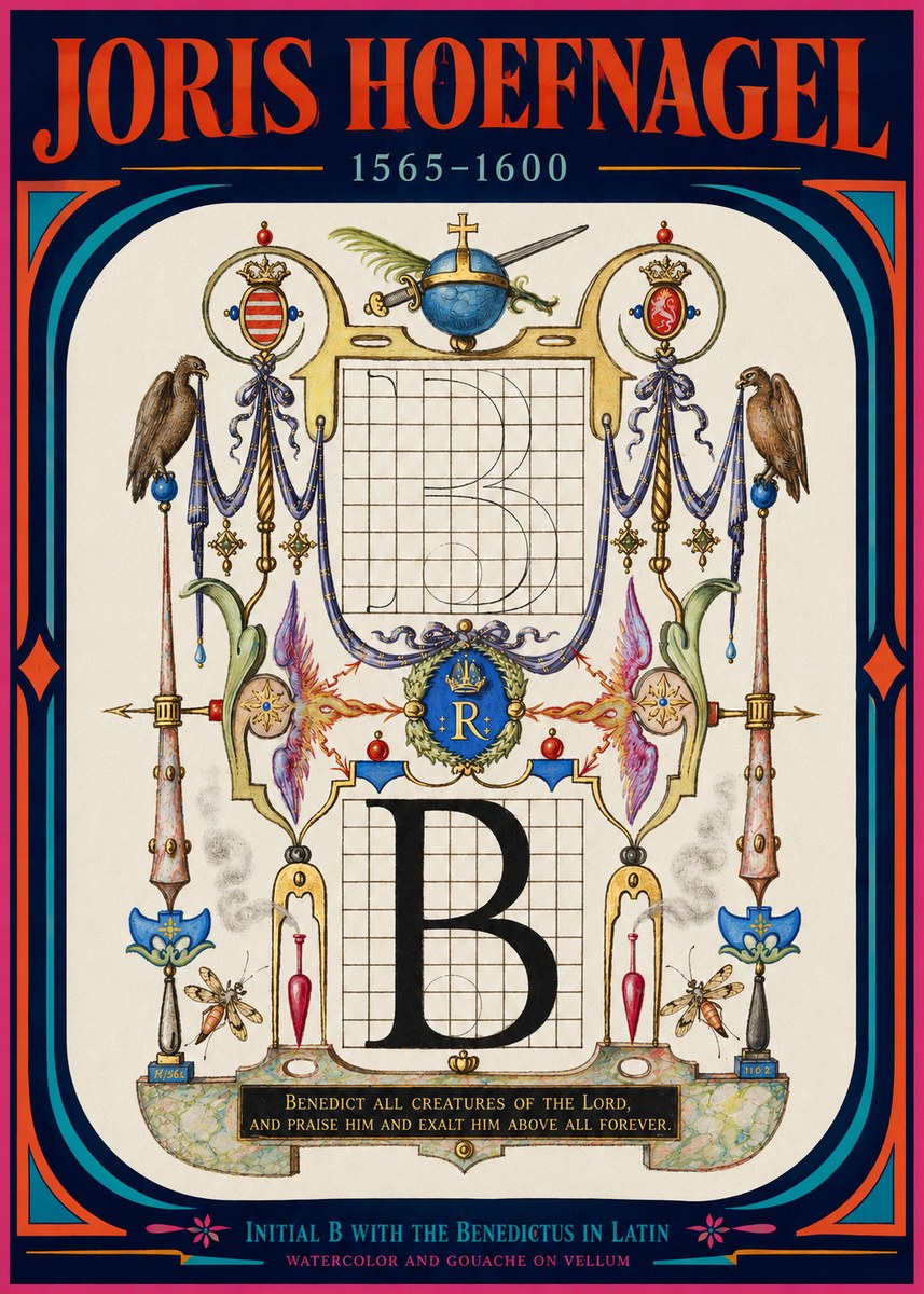 Joris Hoefnagel Initial B with the Benedictus in Latin No2 - Plakát