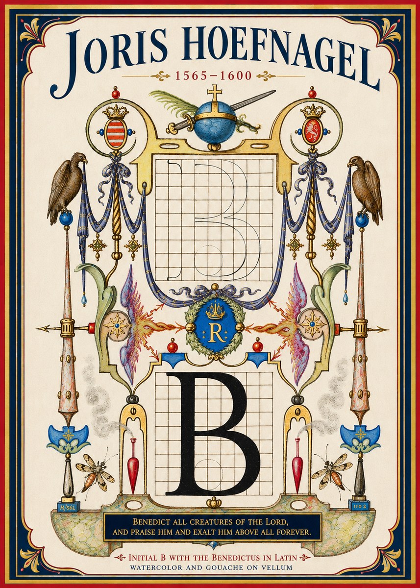 Joris Hoefnagel Initial B with the Benedictus in Latin No4 - Plakát
