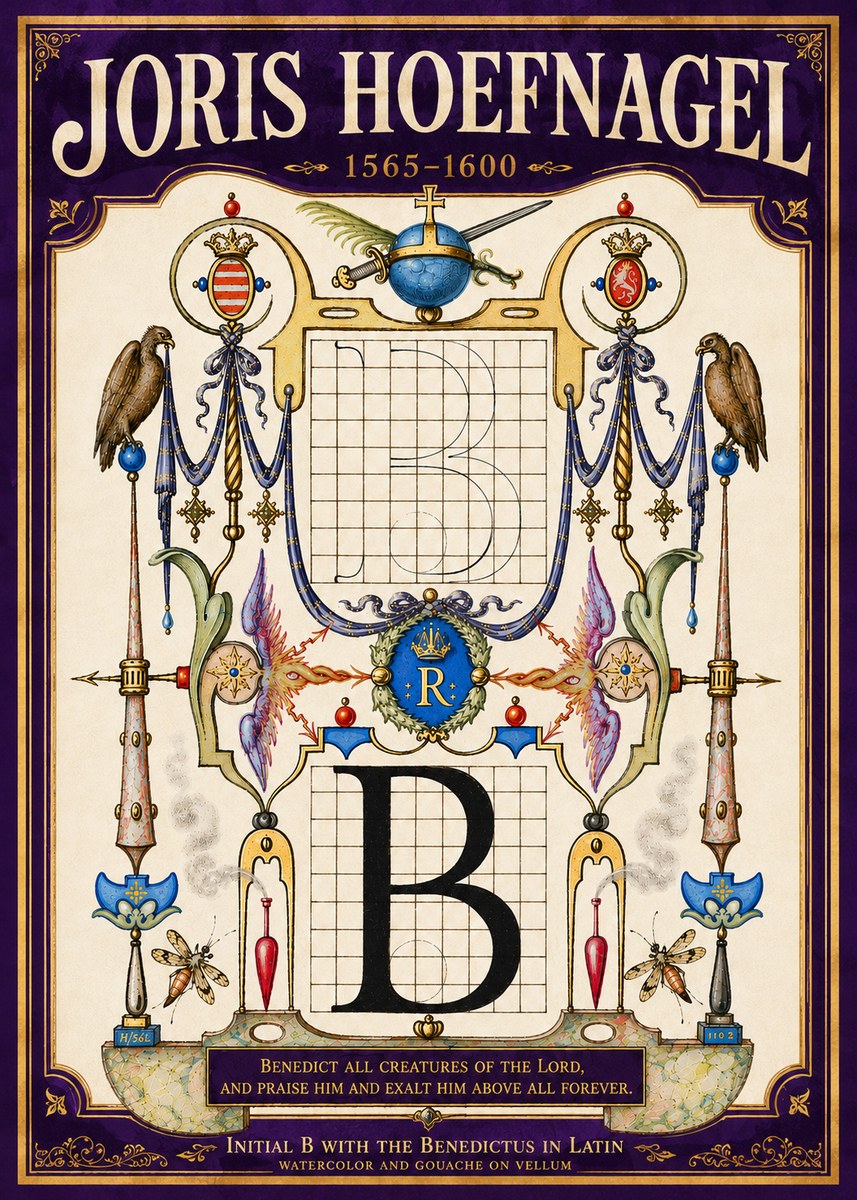 Joris Hoefnagel Initial B with the Benedictus in Latin No5 - Plakát