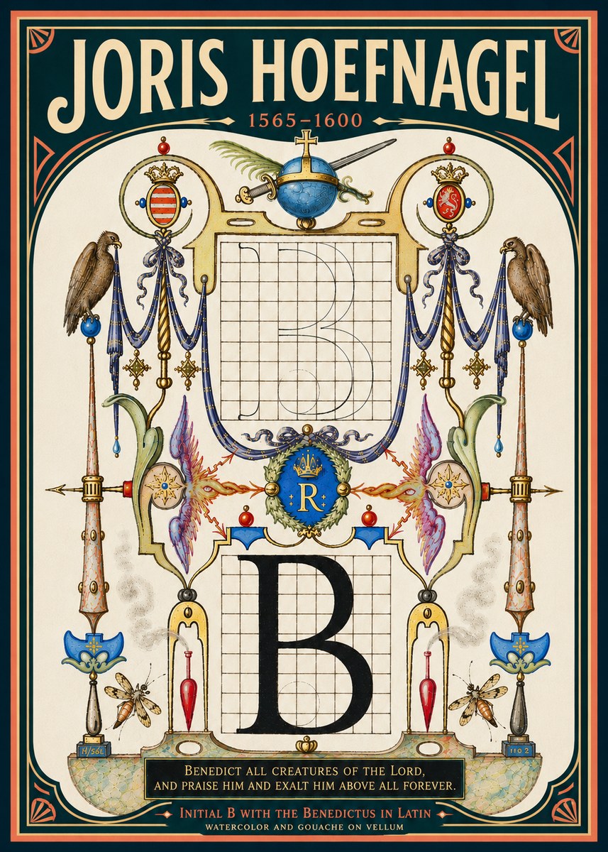 Joris Hoefnagel Initial B with the Benedictus in Latin No6 - Plakát
