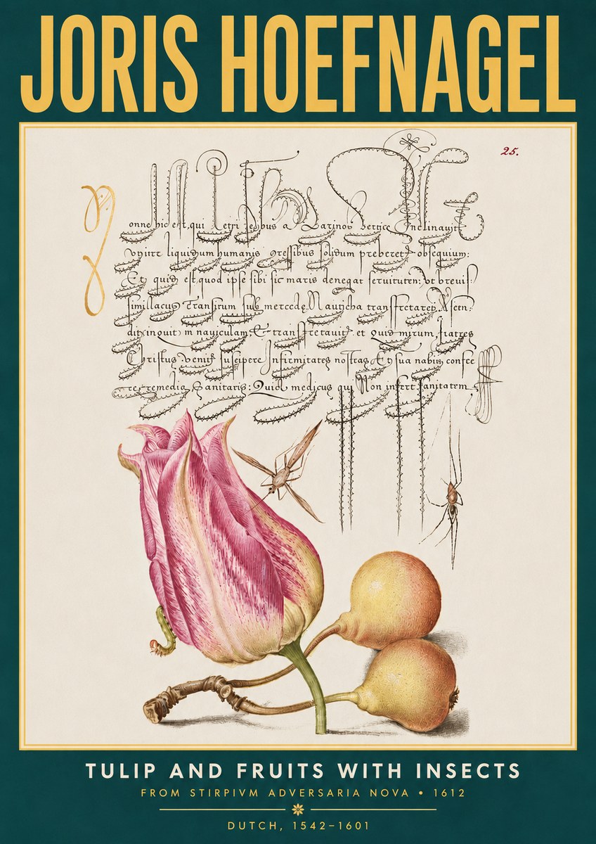 Joris Hoefnagel Tulip and Fruits with Insects No3 - Plakát