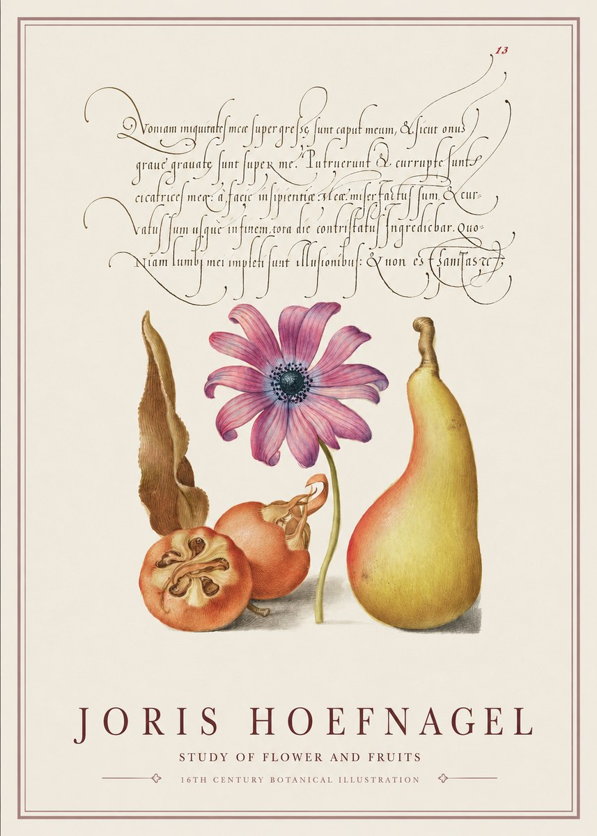 Joris Hoefnagel Study of Flower and Fruits No1 - Plakát