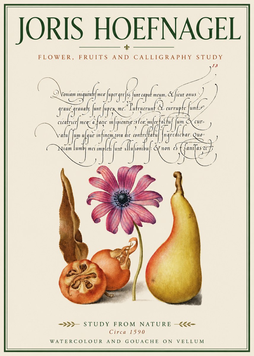 Joris Hoefnagel Study of Flower and Fruits No4 - Plakát