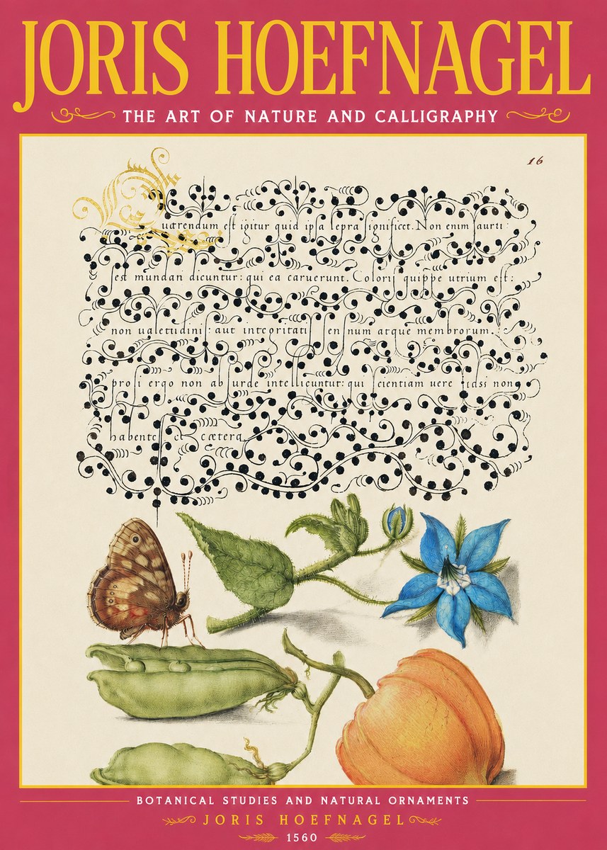 Joris Hoefnagel Study of Plants and Butterfly No4 - Plakát