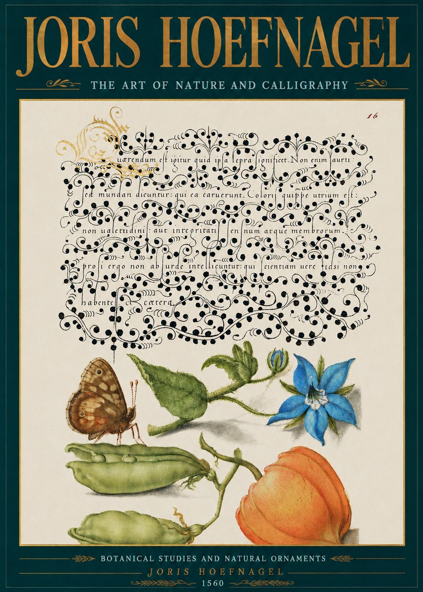 Joris Hoefnagel Study of Plants and Butterfly No5 - Plakát