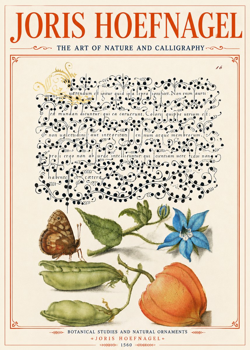 Joris Hoefnagel Study of Plants and Butterfly No6 - Plakát