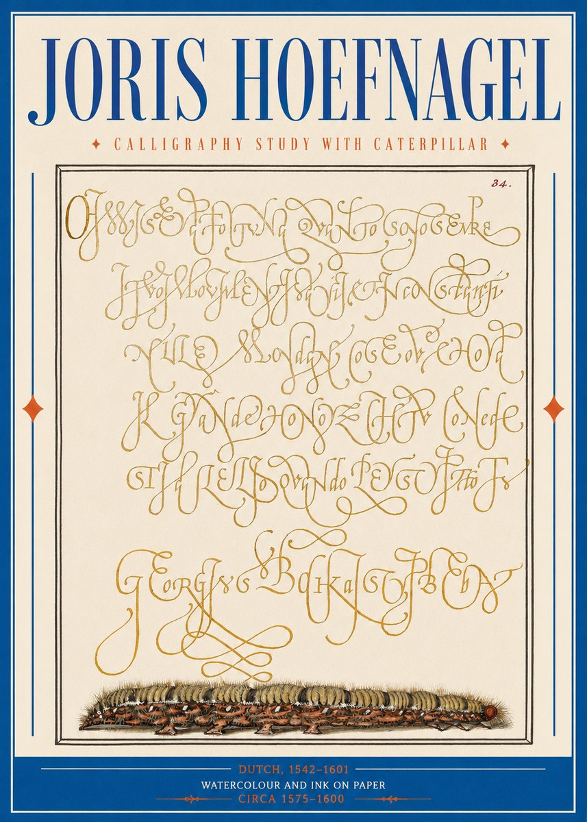 Joris Hoefnagel Calligraphy Study with Caterpillar No2 - Plakát