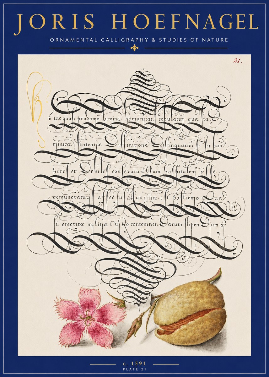 Joris Hoefnagel Ornamental Calligraphy & Studies of Nature No2 - Plakát
