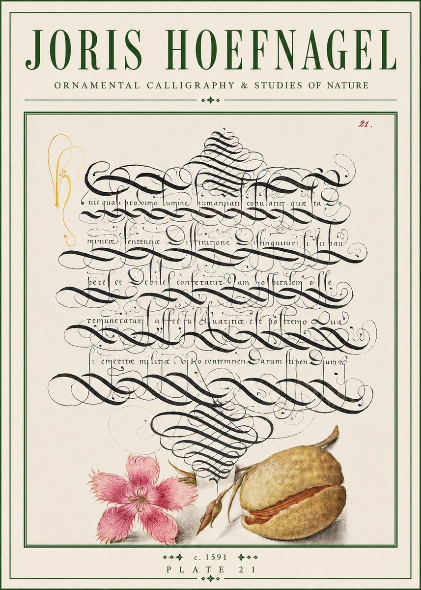 Joris Hoefnagel Ornamental Calligraphy & Studies of Nature No4 - Plakát