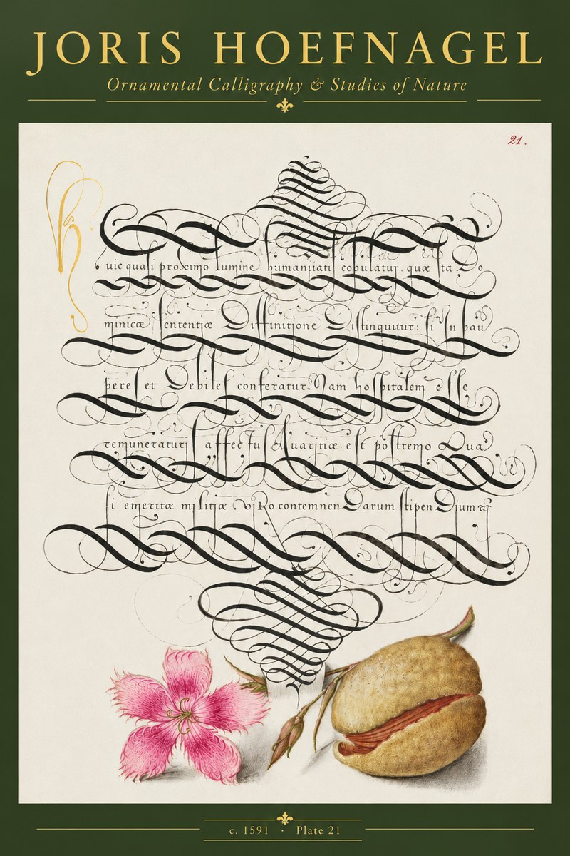 Joris Hoefnagel Ornamental Calligraphy & Studies of Nature No5 - Plakát