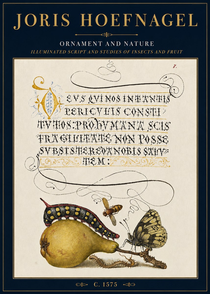 Joris Hoefnagel Ornament and Nature - Illuminated Script and Studies of Insects and Fruit No3 - Plakát