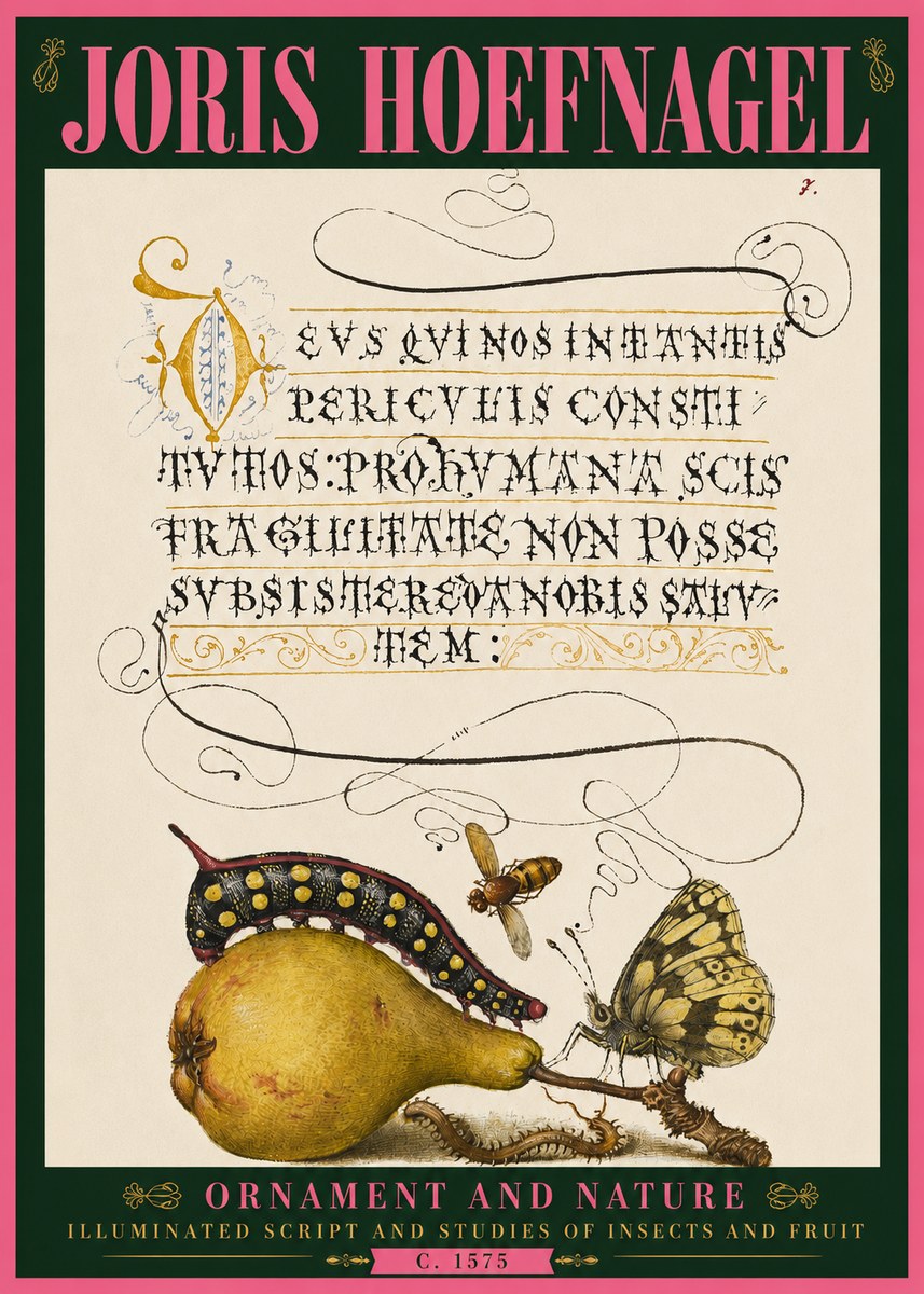 Joris Hoefnagel Ornament and Nature - Illuminated Script and Studies of Insects and Fruit No4 - Plakát
