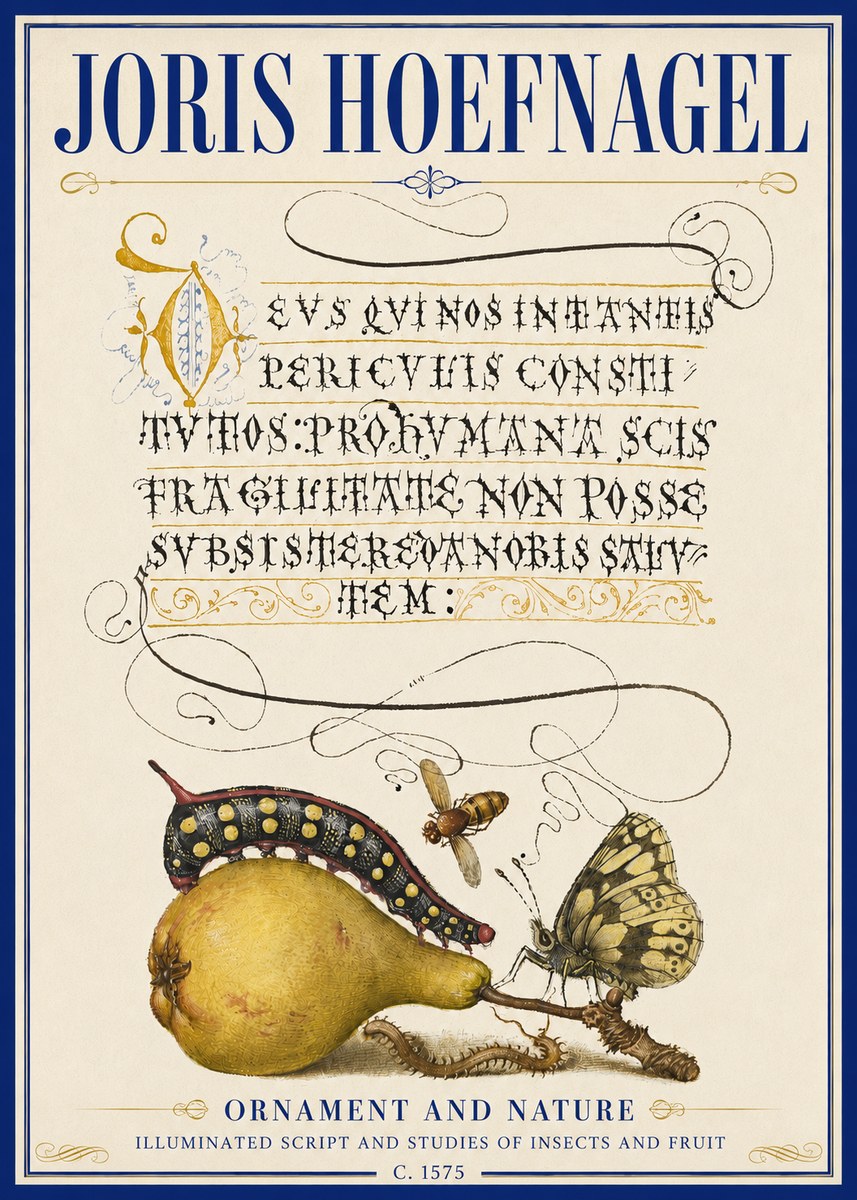 Joris Hoefnagel Ornament and Nature - Illuminated Script and Studies of Insects and Fruit No5 - Plakát