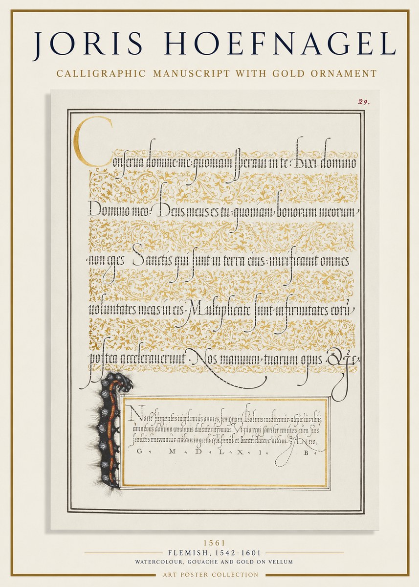 Joris Hoefnagel Calligraphic Manuscript with Gold Ornament No1 - Plakát
