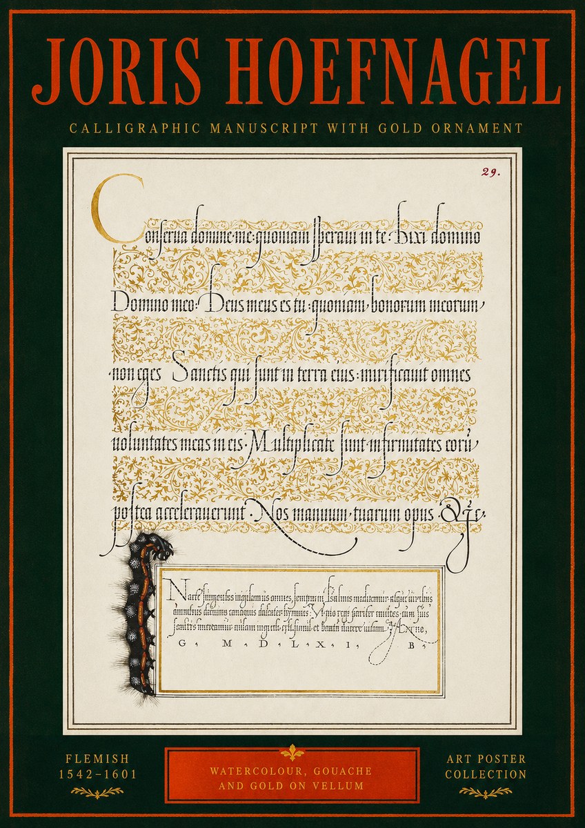 Joris Hoefnagel Calligraphic Manuscript with Gold Ornament No2 - Plakát
