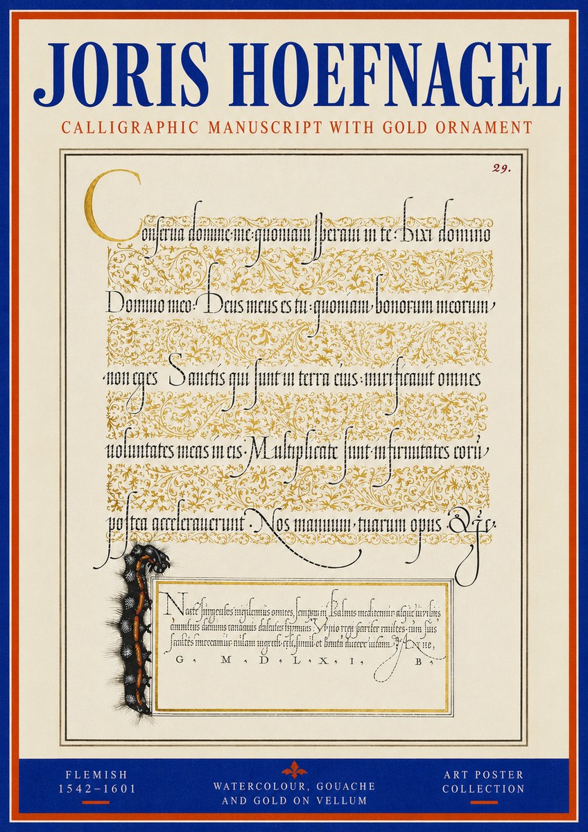 Joris Hoefnagel Calligraphic Manuscript with Gold Ornament No3 - Plakát