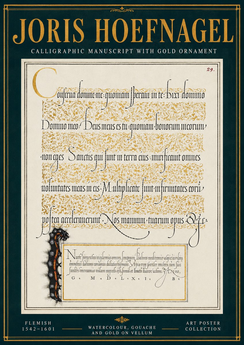 Joris Hoefnagel Calligraphic Manuscript with Gold Ornament No4 - Plakát