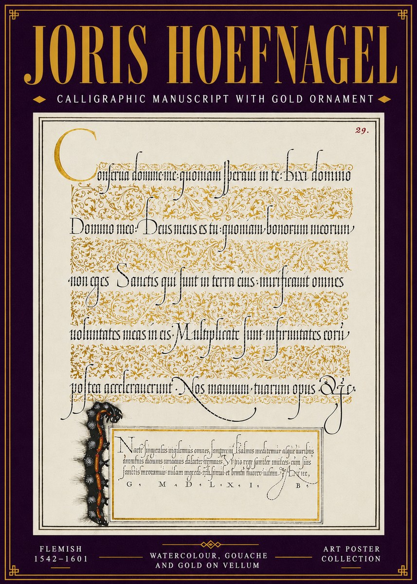 Joris Hoefnagel Calligraphic Manuscript with Gold Ornament No6 - Plakát