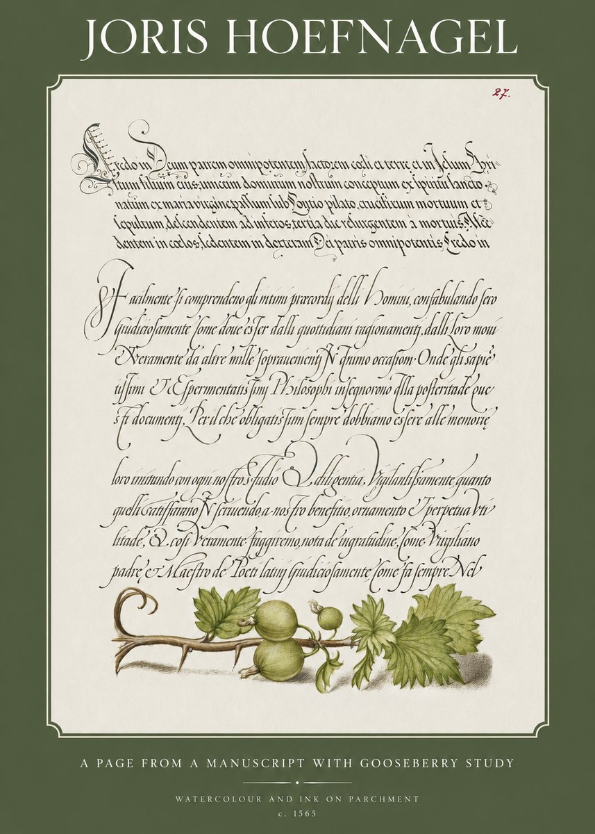 Joris Hoefnagel A Page from a Manuscript with Gooseberry Study No1 - Plakát