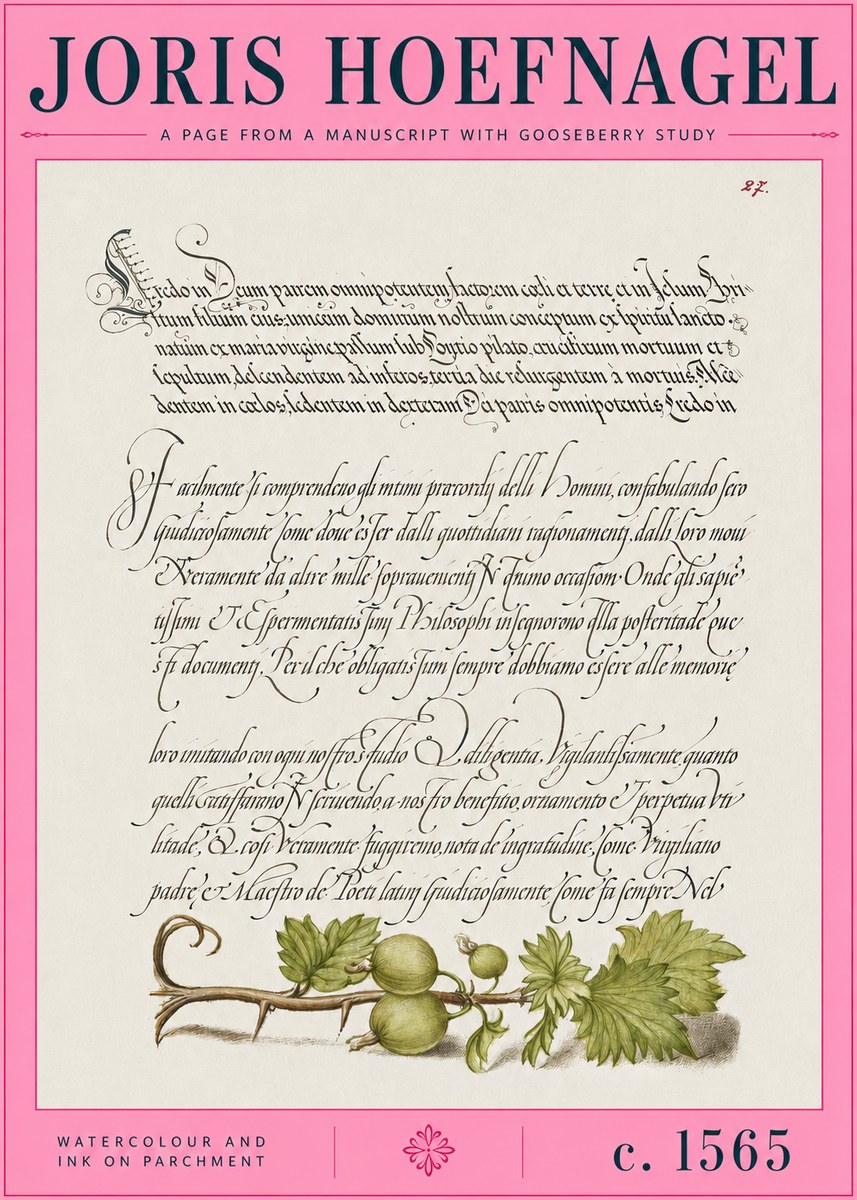Joris Hoefnagel A Page from a Manuscript with Gooseberry Study No2 - Plakát