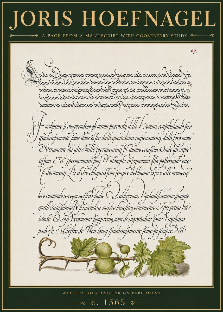 Joris Hoefnagel A Page from a Manuscript with Gooseberry Study No4 - Plakát