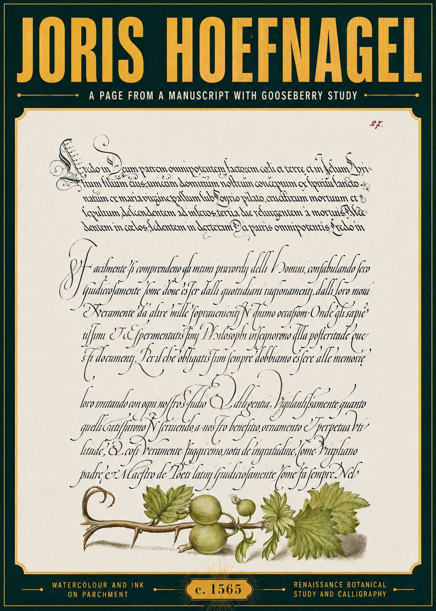 Joris Hoefnagel A Page from a Manuscript with Gooseberry Study No6 - Plakát