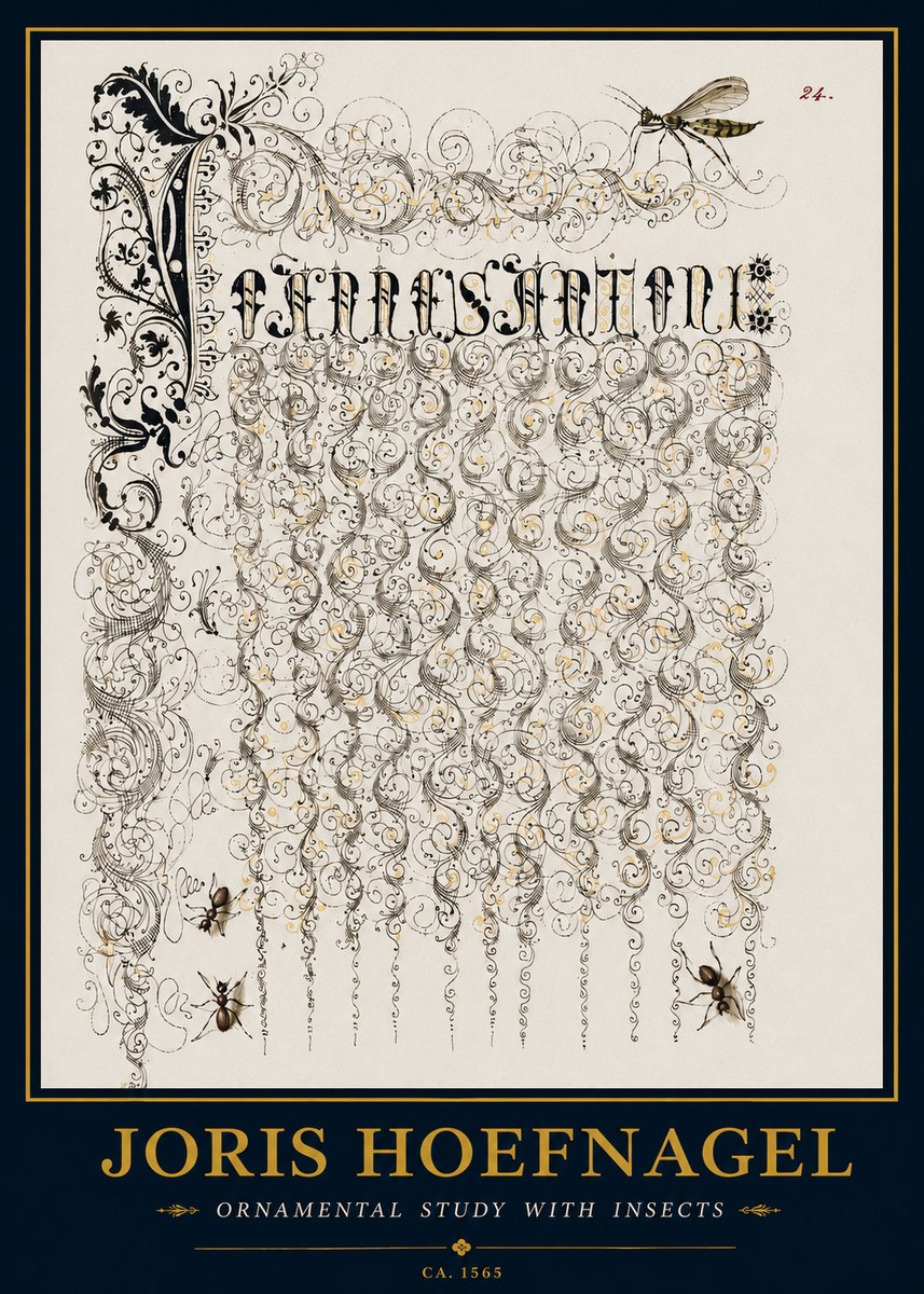 Joris Hoefnagel Ornamental Study with Insects No3 - Plakát