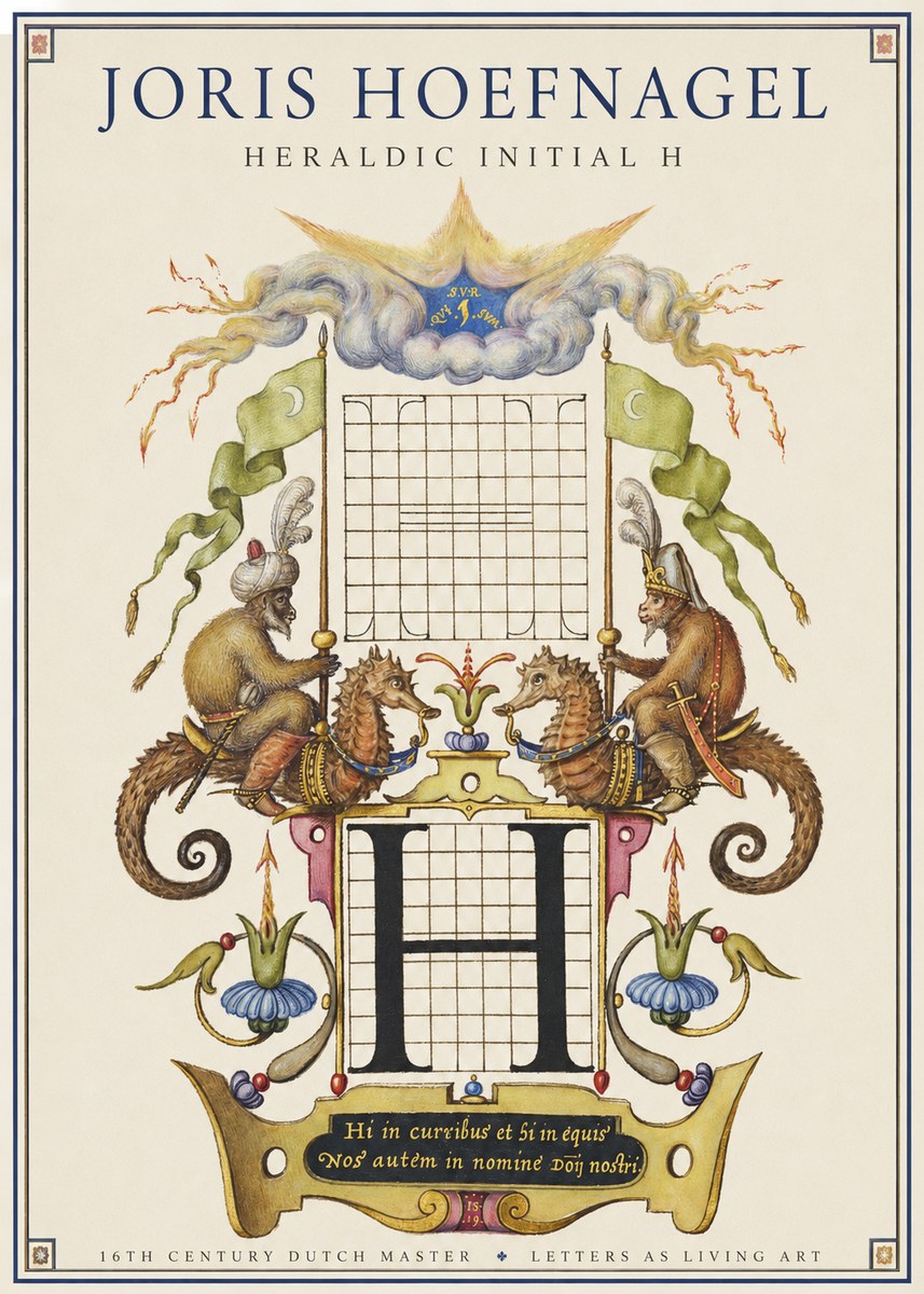 Joris Hoefnagel Heraldic Initial H No1 - Plakát