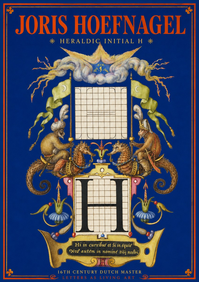 Joris Hoefnagel Heraldic Initial H No2 - Plakát