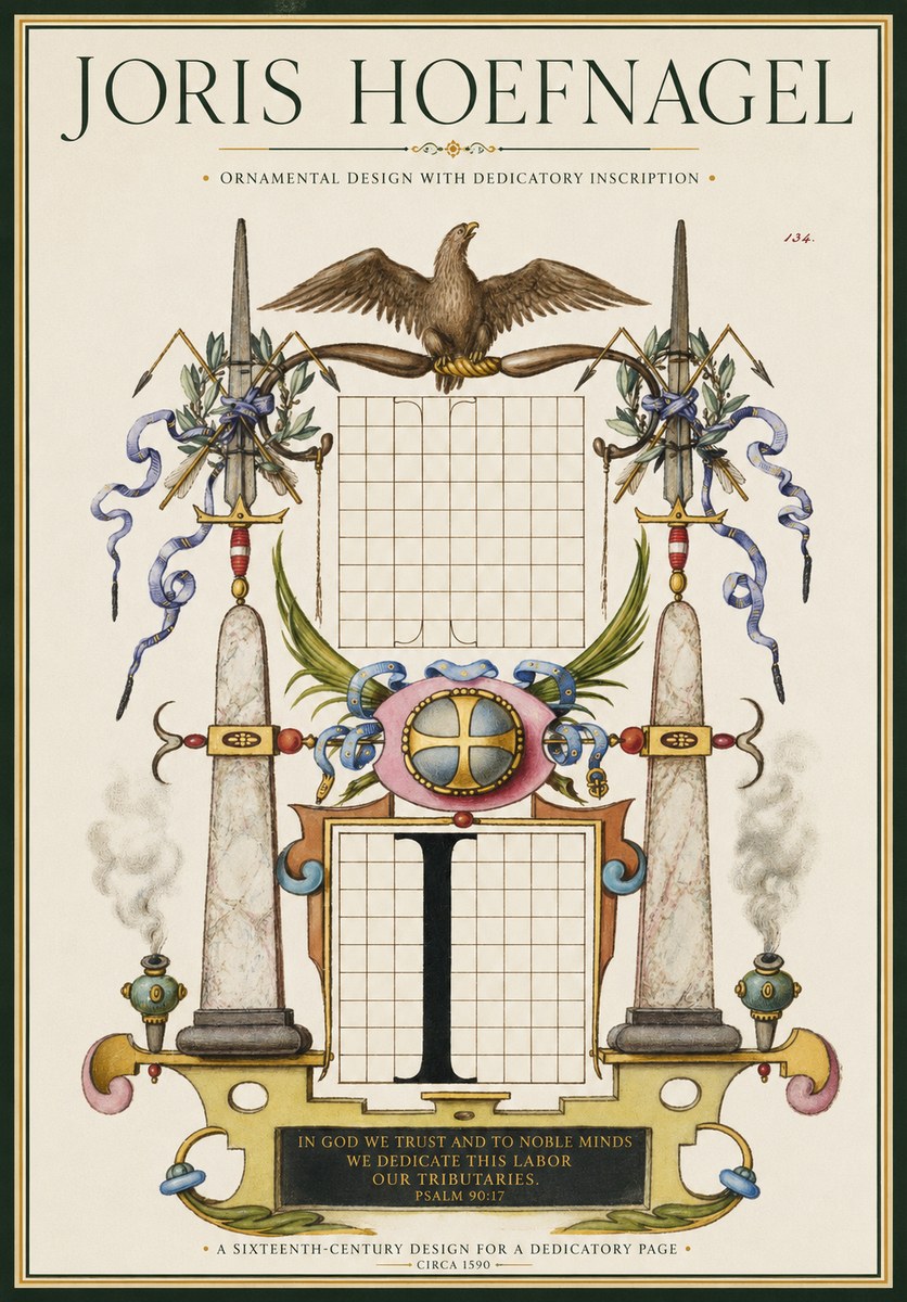 Joris Hoefnagel Ornamental Design with Dedicatory Inscription No1 - Plakát