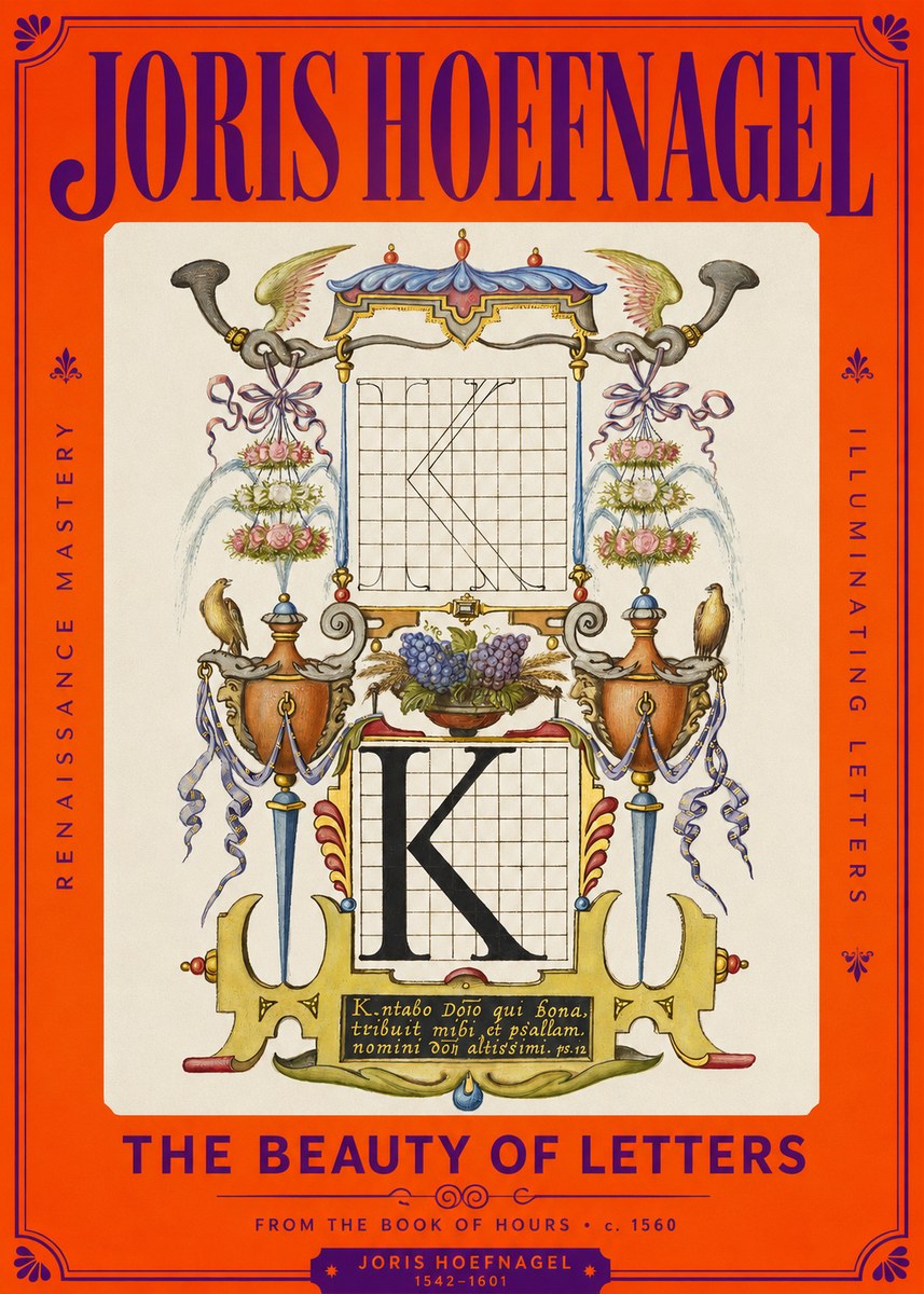 Joris Hoefnagel Illuminated Initial "K" from the Book of Hours No2 - Plakát