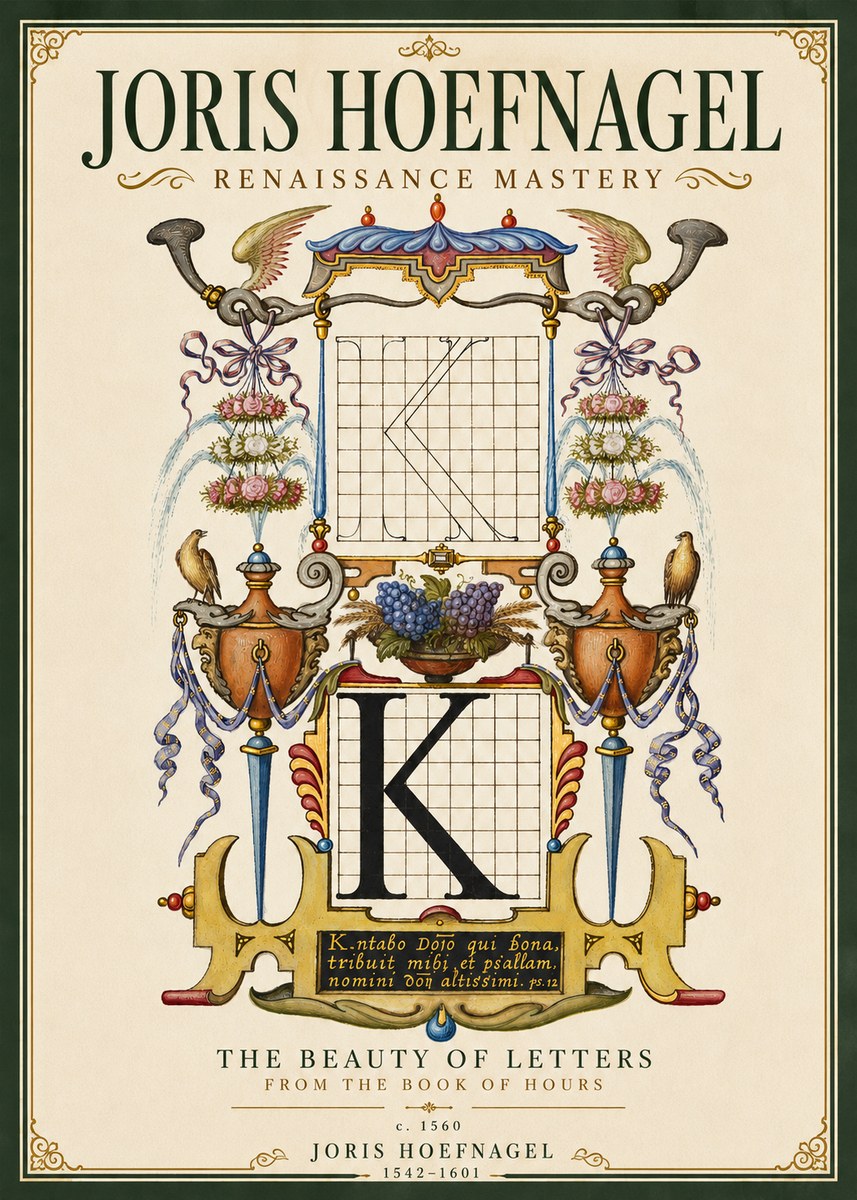 Joris Hoefnagel Illuminated Initial "K" from the Book of Hours No5 - Plakát
