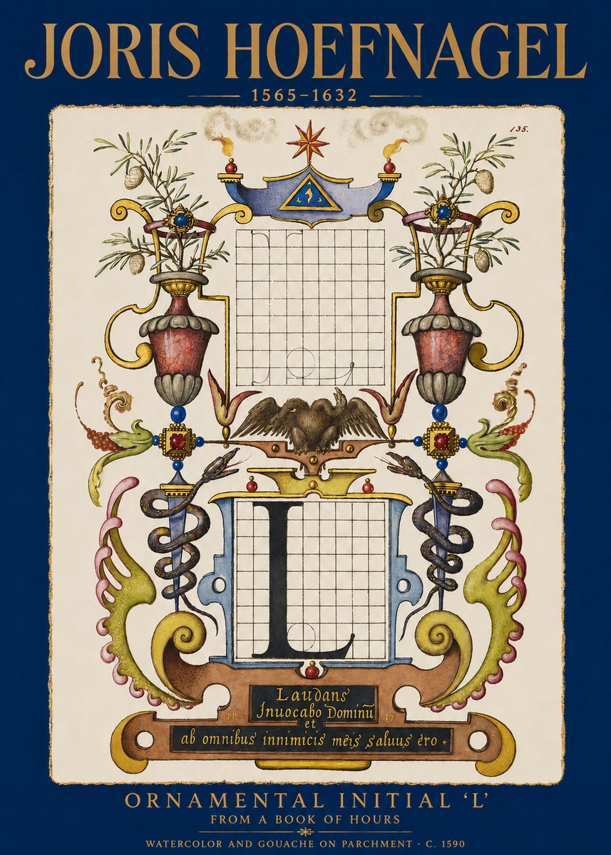 Joris Hoefnagel Ornamental Initial 'L' No2 - Plakát