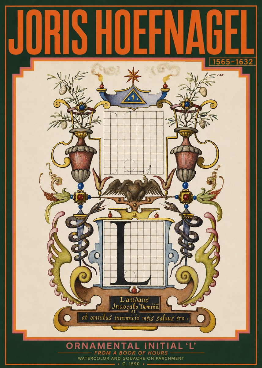 Joris Hoefnagel Ornamental Initial 'L' No3 - Plakát