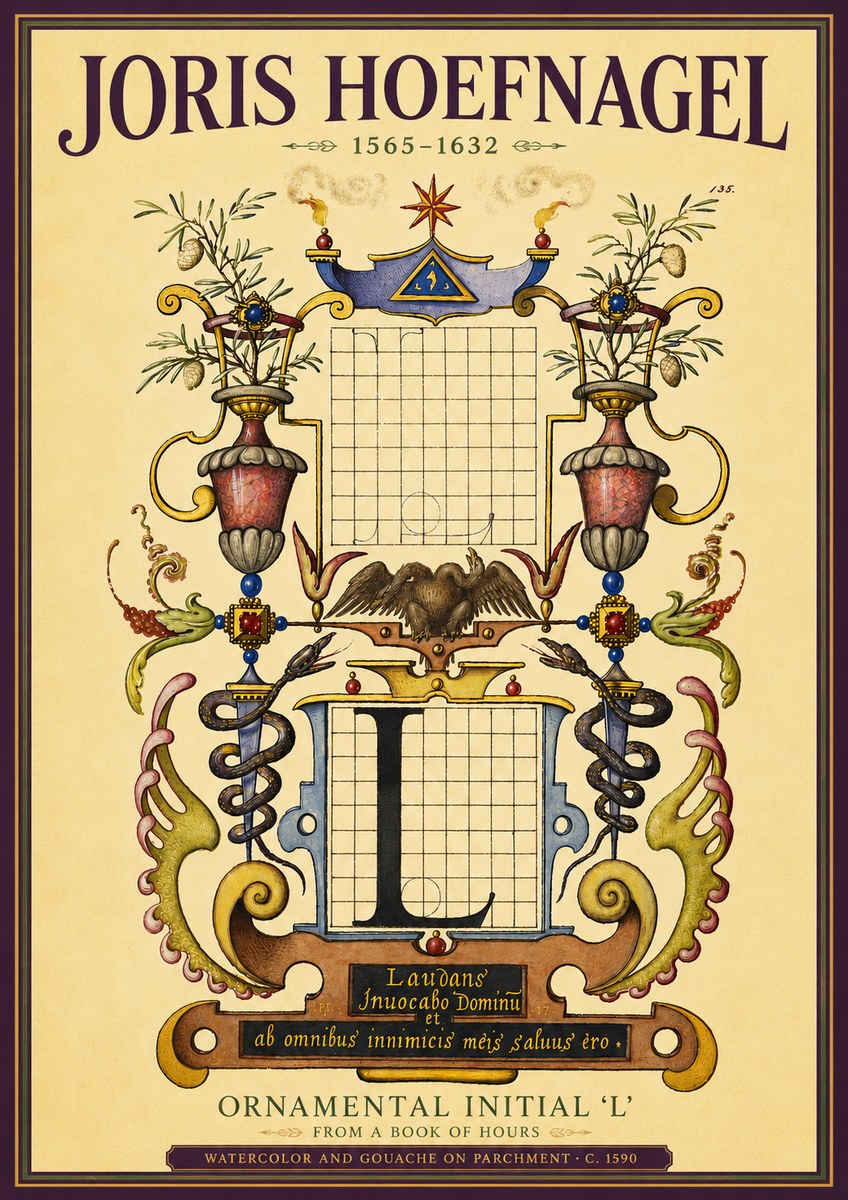 Joris Hoefnagel Ornamental Initial 'L' No4 - Plakát