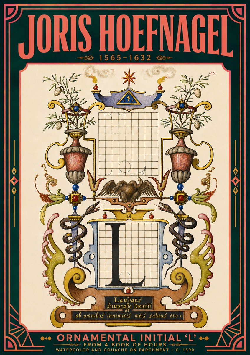 Joris Hoefnagel Ornamental Initial 'L' No5 - Plakát