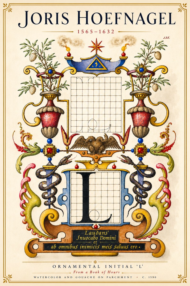Joris Hoefnagel Ornamental Initial 'L' No6 - Plakát