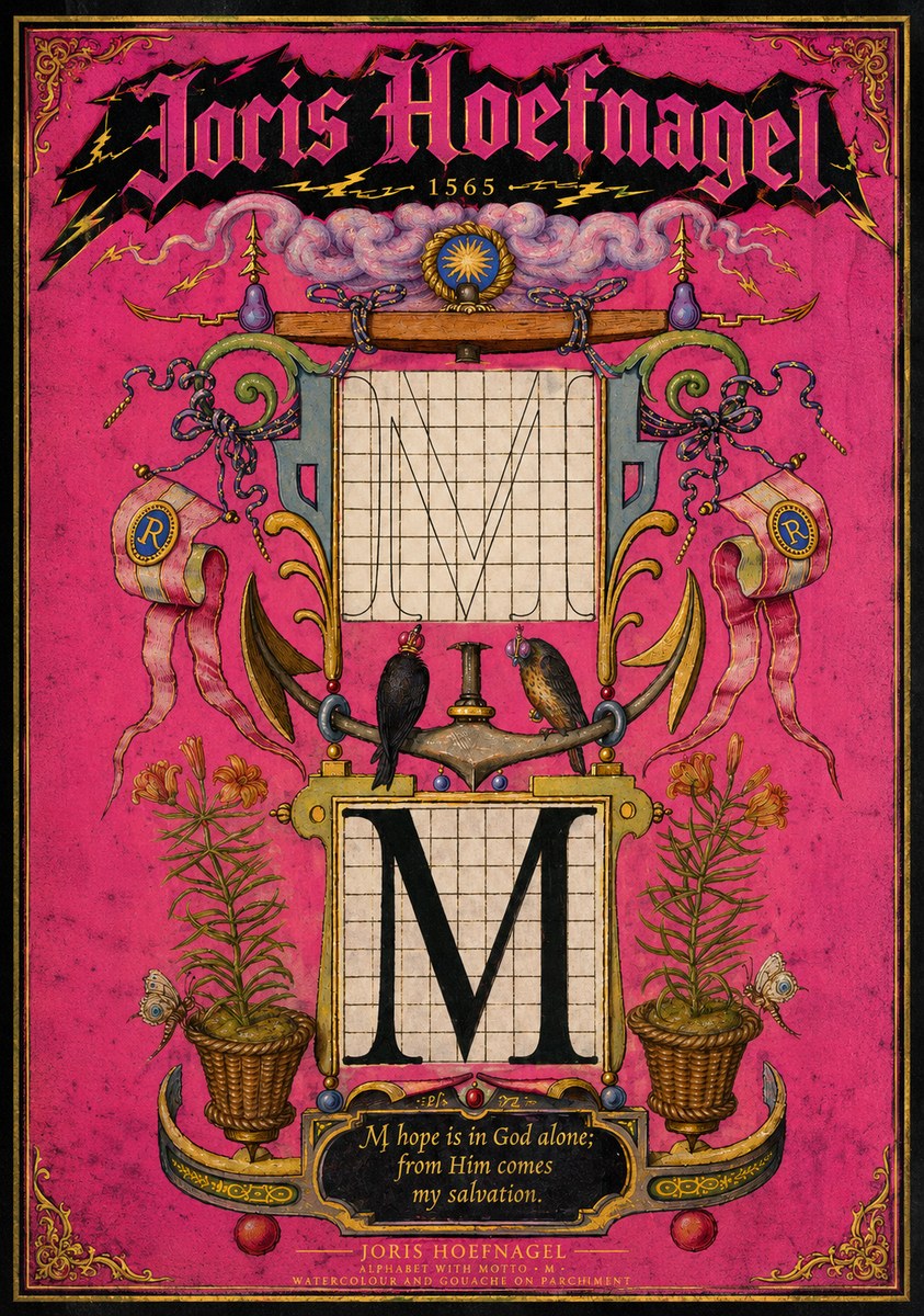 Joris Hoefnagel Alphabet with Motto • M • No2 - Plakát